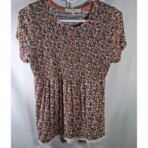 Rewind Floral Smocked Babydoll Top with Lace Trim Sz M Boho Coquette Cottagecore